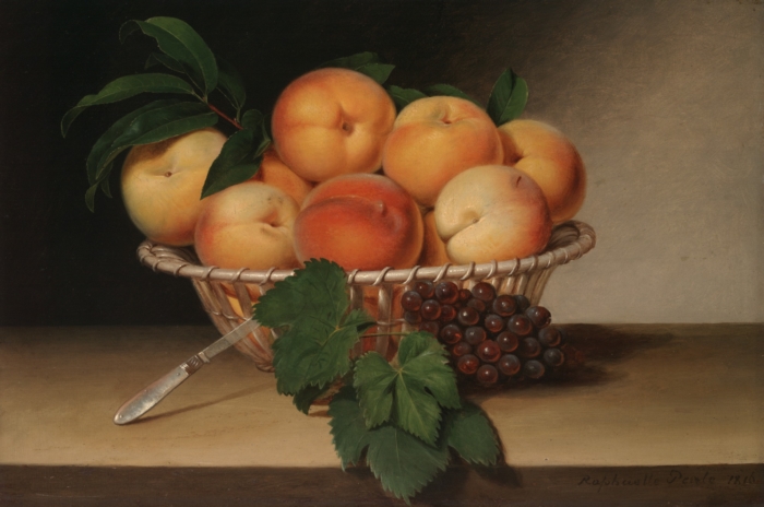 "Still Life Basket of Peaches" -- Raphaelle Peale, 1816